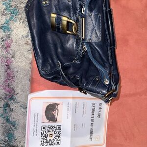 Chloe Dark Blue Leather Shoulder Bag with Gold Hardware